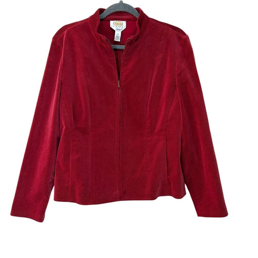 Talbots Jacket Womens Petite Medium Red Corduroy Stretch Zip Front Mock Neck - Picture 2 of 8